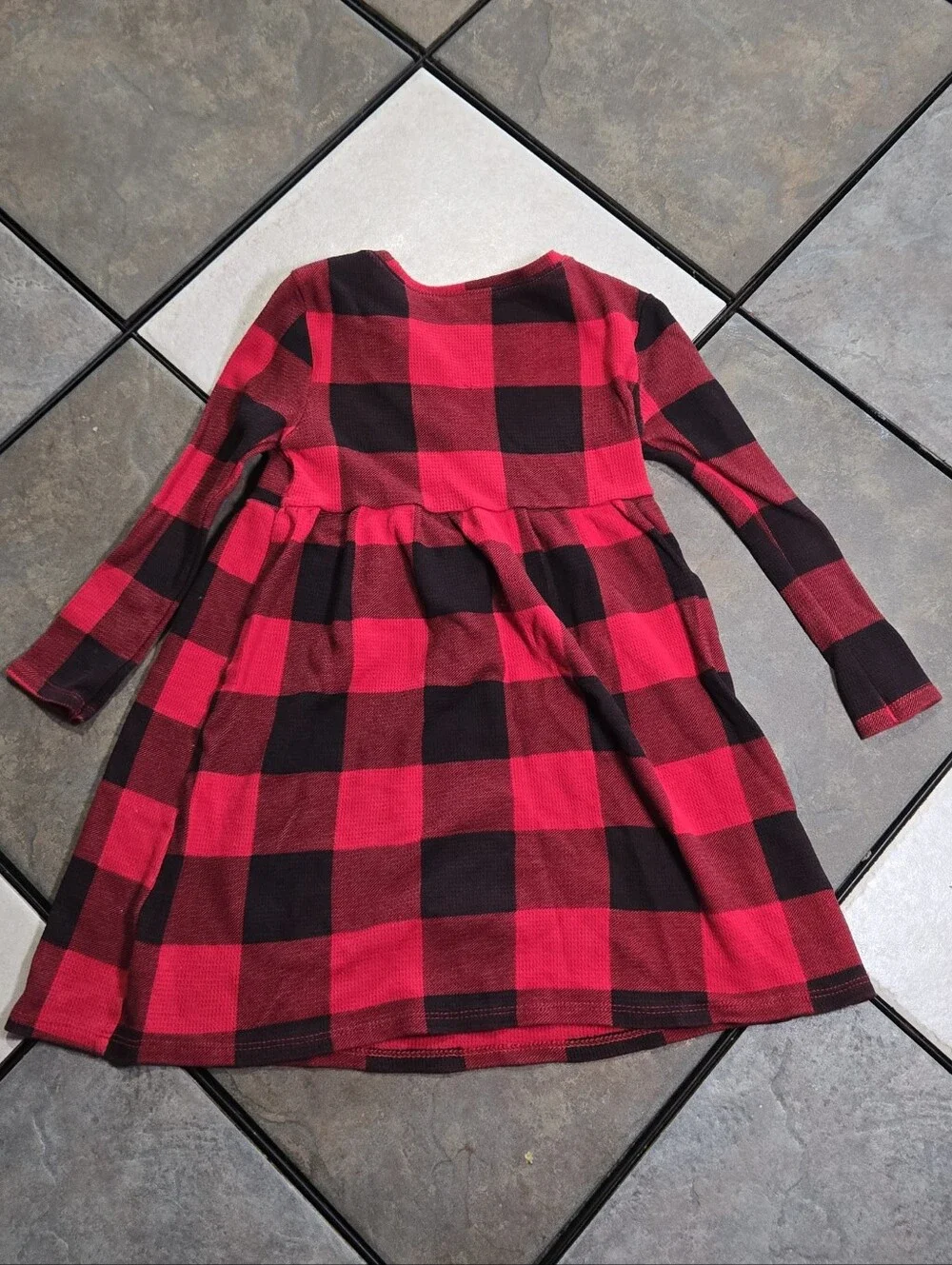 Old Navy Buffalo Plaid Dress Girls 4T Red Black Waffle Knit Holiday Cozy Classic